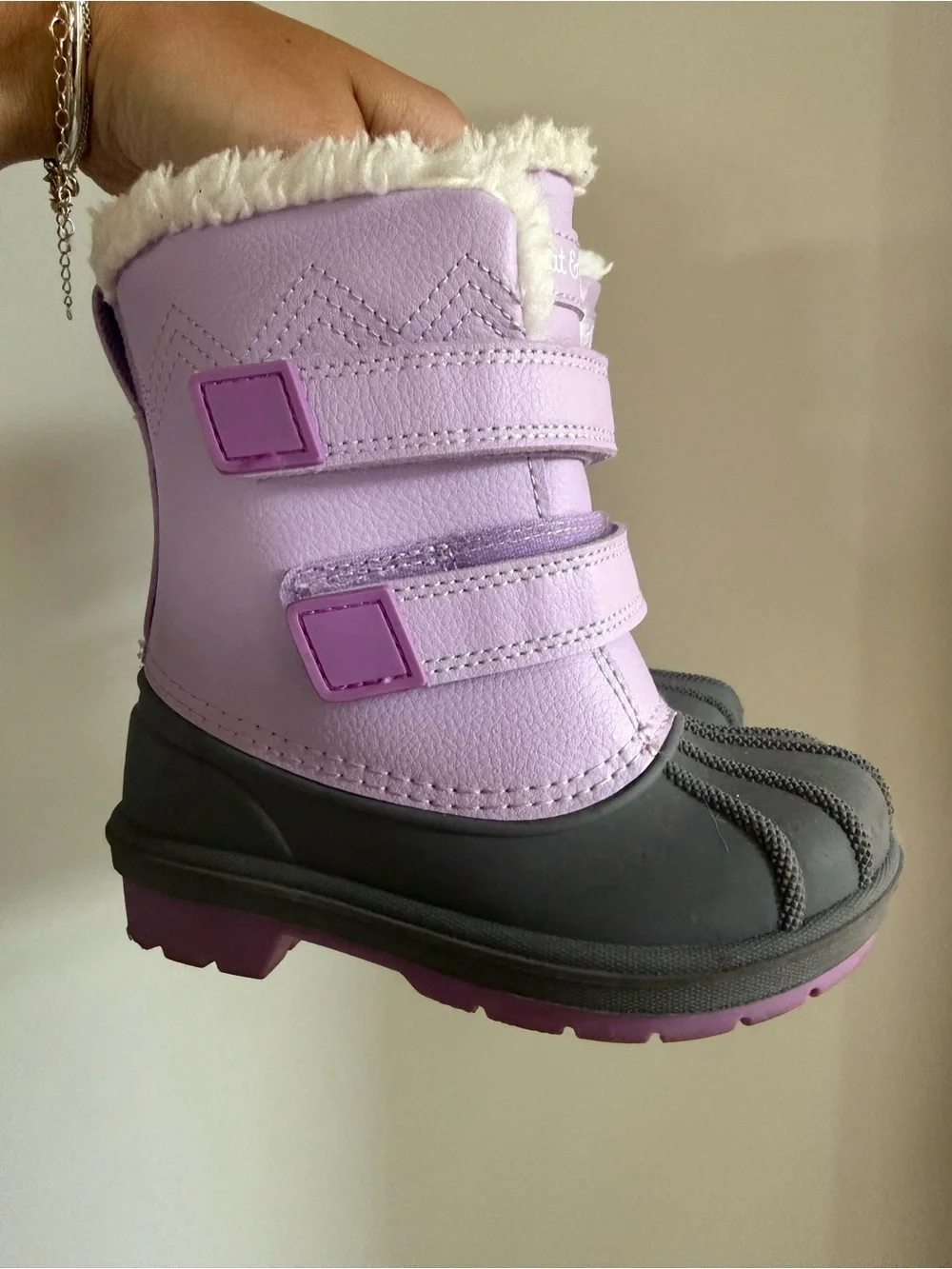 Cat & Jack Lavender and Black Faux-Fur Strap Winter Boots